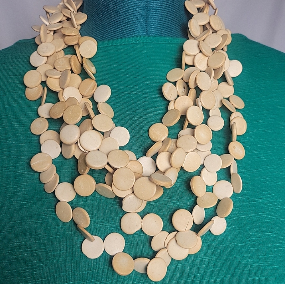 Wooden Elegant Cream and Tan Necklace